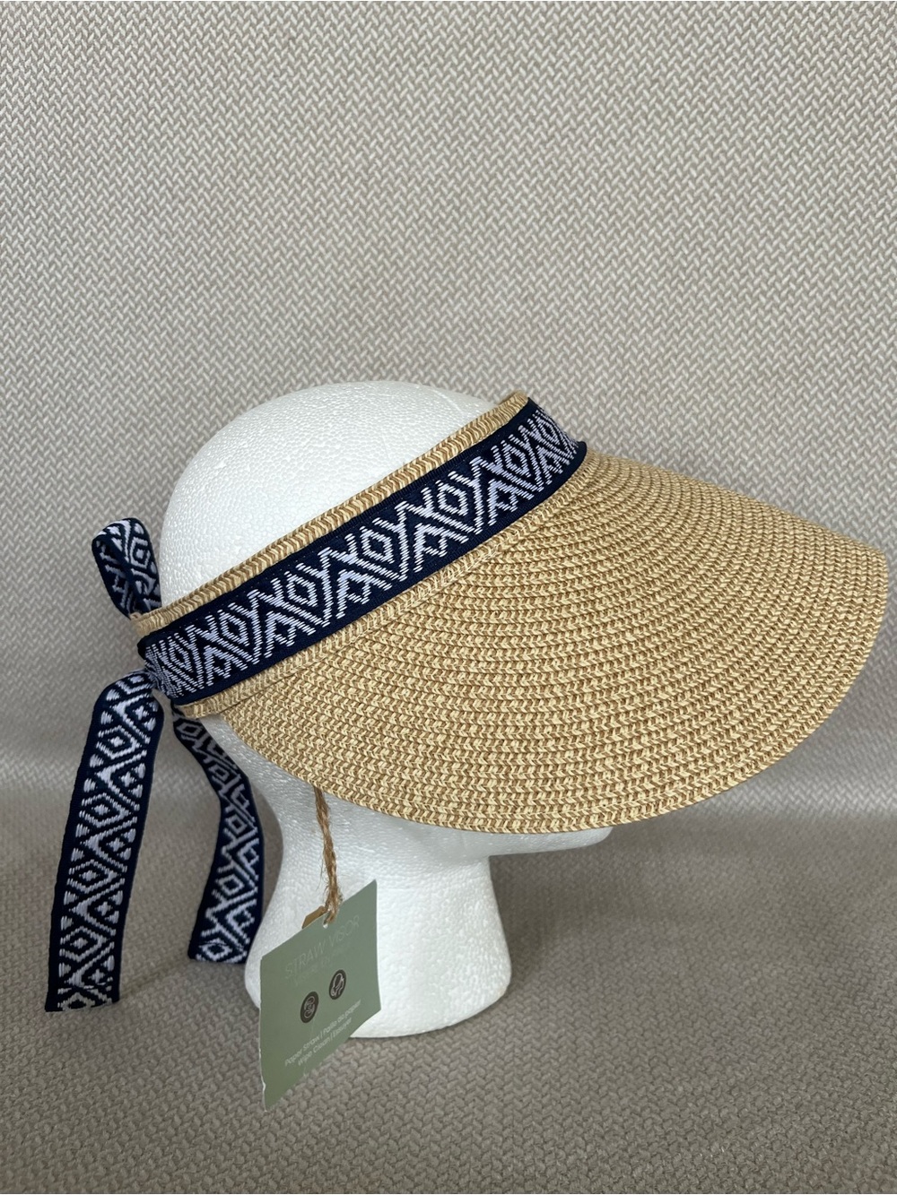 NWT Sea & Grass Straw Visor with Ribbon Tie OS NEW